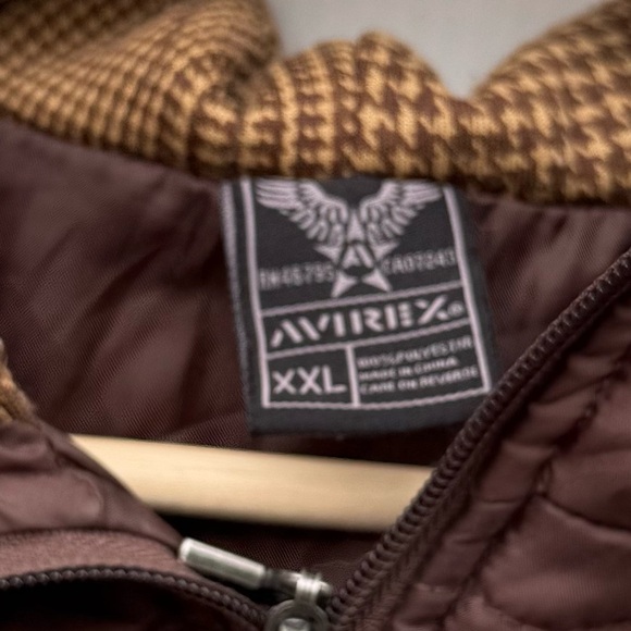 Vintage 90’s Avirex Brown Quilted Puffer Jacket with Hood houndstooth size XXL - Picture 5 of 10